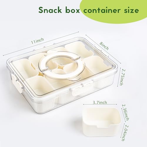 Patent Design Ribbed Snackle Box Container Snack Container Divided Serving Tray with Lid and Handle, 8 Divider Portable Snacklebox for Travel Beach for Charcuterie Veggie Fruit Candy,1 Pack