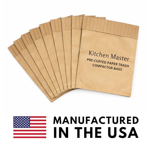 Kitchen Master Super Strong Compactor Bags (12 Pack) | Precuffed, Garbage Compactor Bags, Kitchen Liner, Paper Trash Bin Press, Kitchen Essential, Paper Garbage Press Liner