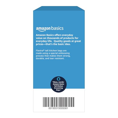 Basics Flextra Strength Tall Kitchen Drawstring Trash Bags, Fresh Scent, Tear Resistant, 13 Gallon, 120 Count