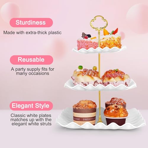 5 Pcs Dessert Table Display Set - 2 Pcs 3-Tier Dessert Display Stands & 3 Pcs Serving Tray - Dessert Trays Dessert Stands Treat Table Displays Set for Tea Parties,Birthdays & Baby Showers