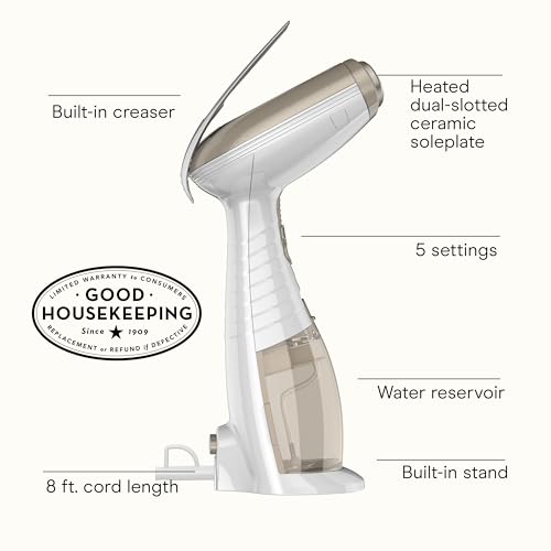 Conair Handheld Garment Steamer for Clothes, Turbo ExtremeSteam 1875W Fabric Steamer, Portable Handheld Design, Strong Penetrating Steam, White/Champagne