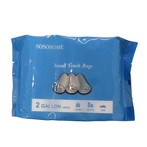 2 Gallon Small Trash Bags, Clear, 150 Counts/ 3 Rolls