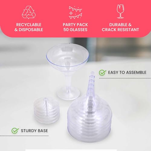 Stock Your Home Clear Plastic Margarita Glasses Disposable (Set of 50) Decorations for Cinco de Mayo Parties, Cocktail Cups for Tropical Party Supplies - Large 12 oz Hurricane Glasses