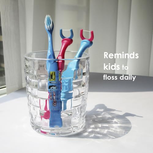 T.Smile Kids Evolutionary Clean Dental Flosser Kit, Child-Sized Handle & Refills, Fluoride Free, for Ages 3+, (Blue Handle + 120 Refills)