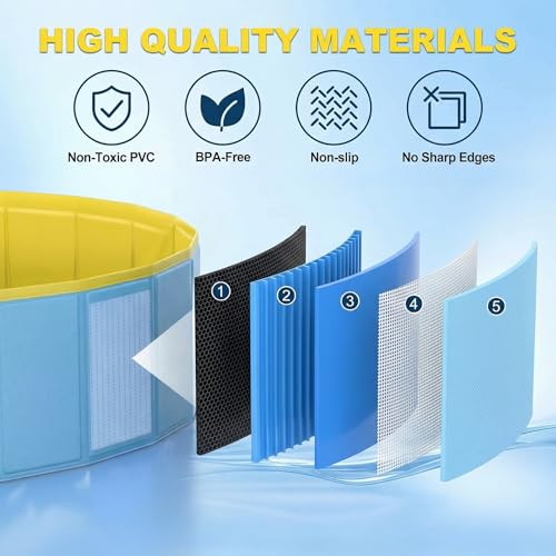 Kiddie Pool with Canopy, Large Foldable Pool with Detachable UPF 50+ Sunshade, 48in Pool Beach Essentials Tent Swimming Pool Dog Pool with Shade, Portable for Outdoor Backyard Beach