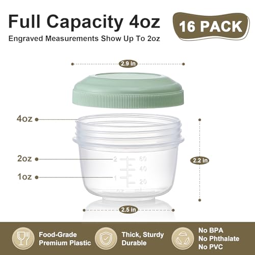 VITEVER 16 Pack 4 oz Small Containers with Lids, Reusable Plastic Jars for Snack and Puree, Salad Dressing Container to Go, Deli Containers