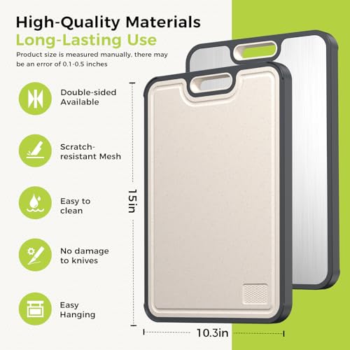 Titanium Cutting Board for Kitchen, Cutting Board Double Sided Food Grade, Pure Titanium/PP, Easy to Clean Large Size 16”×11”