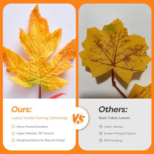 Fall Decorations for Home 9 FT Pre-lit Fall Garland with 50 LED Orange Lights, Auto Timer, 8 Lighting Modes, Waterproof Battery Operated Maple Leaf