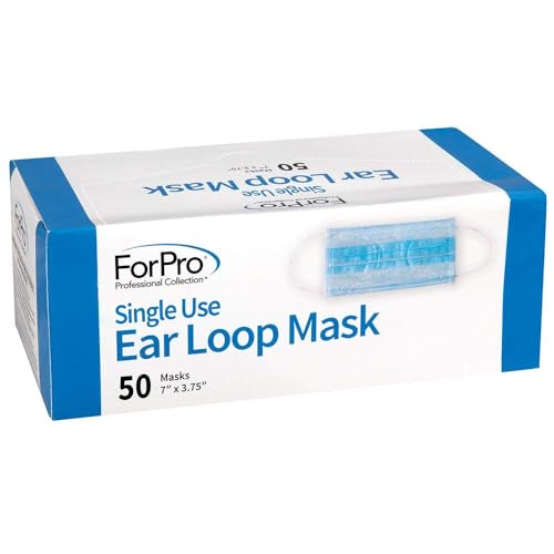 ForPro Professional Collection Single Use Ear Loop Mask, 3-Ply Disposable Non-Woven Face Mask, Latex-Free, Fiberglass-Free, Protects Against Pollen, Dust, 50-Count