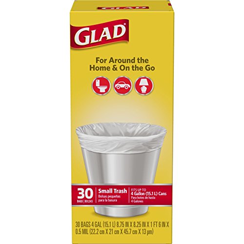 Glad Trash Bags, Small Garbage Bags - 4 Gallon White Trash Bag - 30 Count