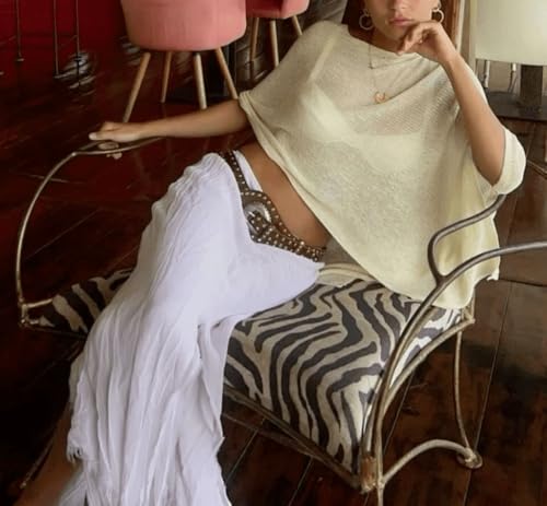 Women Sheer Poncho Top Lightweight Knit Crochet Shrug Bolero Mesh Batwing Sleeve Sweater Cover Up Beachwear