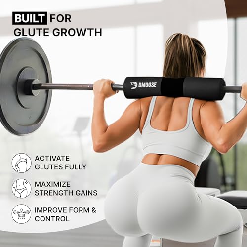 DMoose Fitness Barbell Pad for Hip Thrust, Squat & Lunges - Non-Slip Thick Foam Cushion for Neck and Back Support with Two Straps - Hip Thrust Pad for Leg Day - Fits All Olympic Bars and Smith Machine