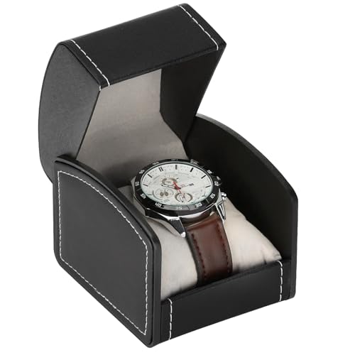 Luxury Single Watch Gift Box with Removable Pillow, PU Leather Single Watch Case Wristwatch Jewelry Storage Display Holder Cases for Men and Women (Black)
