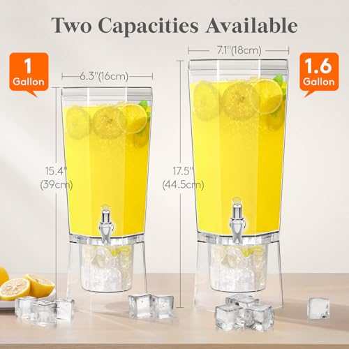 Lifewit 1 Gallon Drink Dispenser for Parties 2 Pcs, 4L Plastic Beverage Container with Stand for Juice/Tea/Soda & Lemonade, Clear Water Pitcher with Spigot for Mimosa Bar Hosting 39 x 16 cm/15x6"