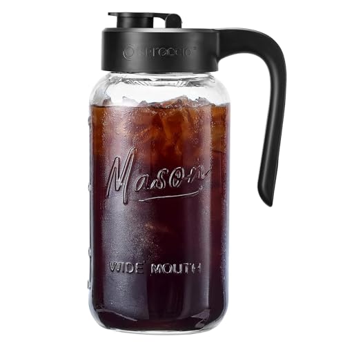 Mason Jar Pitcher, 64 oz (2 quart), Glass Pitcher with Lid