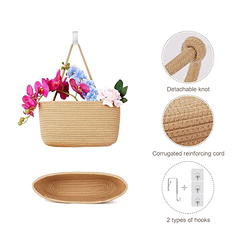 Over the Door Hanging Storage Basket 3 Tier Wall Organizer Jute Color
