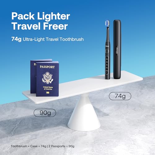 Bitvae ADA Accepted Electric Toothbrush, Travel Toothbrush Rechargeable for Adults and Kids, 60-Day Battery, 5 Modes, 8 Heads, Portable Travel Case & Holder, Shadow Black