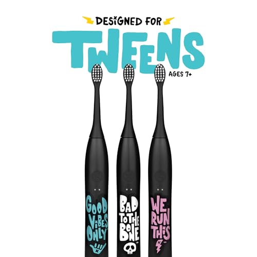 Made by Dentists Sonic X Electric Toothbrush – Rechargeable Kids Sonic Toothbrush, 8X Plaque Removal, 2 Speed Modes, 2-Minute Timer 6 Brush Heads Included, Tweens Ages 7+, Good Vibes Only Edition