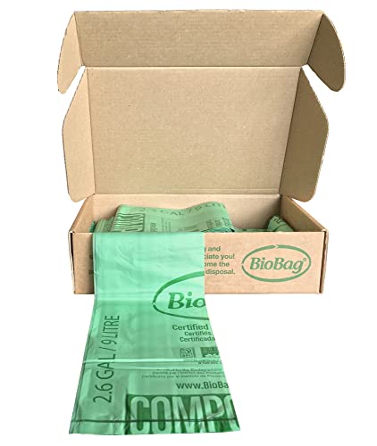 2.6 Gallon Compostable Food Scrap Bags by BioBag, 100 Count, BPI Certified, Meets ASTM D6400 Standards, Made in USA, Kitchen Counter Bin Liners