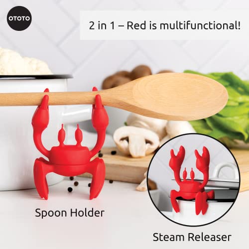 OTOTO Red The Crab Silicone Utensil Rest - Kitchen Gifts, Silicone Spoon Rest - Heat-Resistant Kitchen - Steam Releaser, Chopstick Rests & Holders