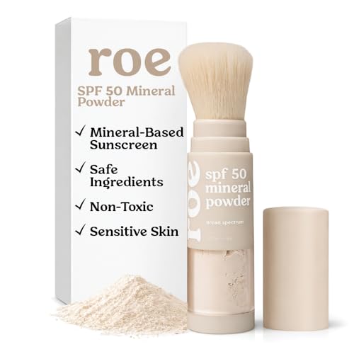 Roe Wellness- SPF 50 Powder Sunscreen Mineral-Based, Non-Toxic Brush-on For Kids, Adults & Babies | For Scalp, Face & Body (Reef Safe)