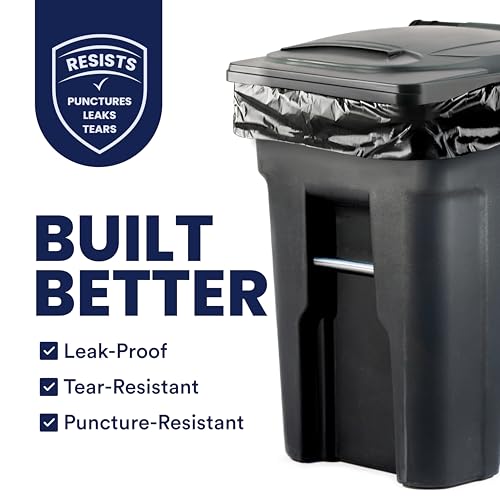 Plasticplace 95-96 Gallon Heavy Duty Black Trash Bags - Contractor Grade, Extra Large Garbage Bags for Construction & Outdoor Trash Cans, 1.2 Mil Thick, 61” x 68” (15 Count Roll)