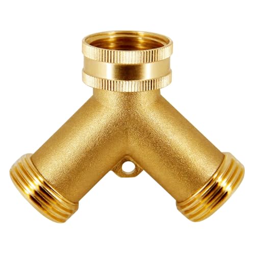 Triumpeek Brass Garden Hose Splitter, 3/4 Inch 2-Way Y Brass Hose Connector with O-ring Washers & Tape