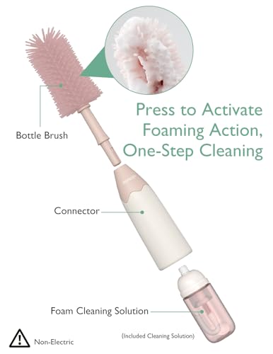 Momcozy Bottle Brush Kit with Push-Press Foam Design - Newborn Essentials Gift, Portable Cleaning Tool for Home & Travel, Baby Bottle Cleaner Brush for Breast Pumps & Nipples, Pink