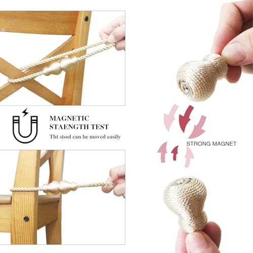 Magnetic Curtain Tiebacks Outdoor Curtain Tie Backs Rope Decorative Magnetic Curtain Holders for Drapes Window Treatment Holdbacks, Beige 2Pack