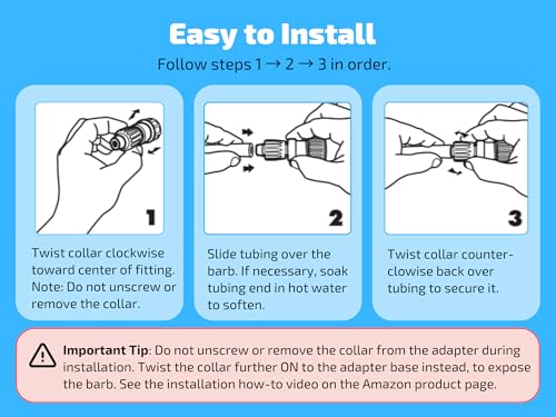 3-Pack 1/2 Inch Drip Irrigation Tubing to Faucet/Garden Hose Adapter - Reusable Connector Fittings for Most Rain Bird, Orbit, Dig, Toro 1/2 or 5/8 Tubing x 3/4" FHT
