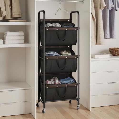 GRANNY SAYS 3 Tier Laundry Sorter, Laundry Basket with Wheels, Laundry Room Organization and Storage, 3 Section Rolling Laundry Cart for Dorm