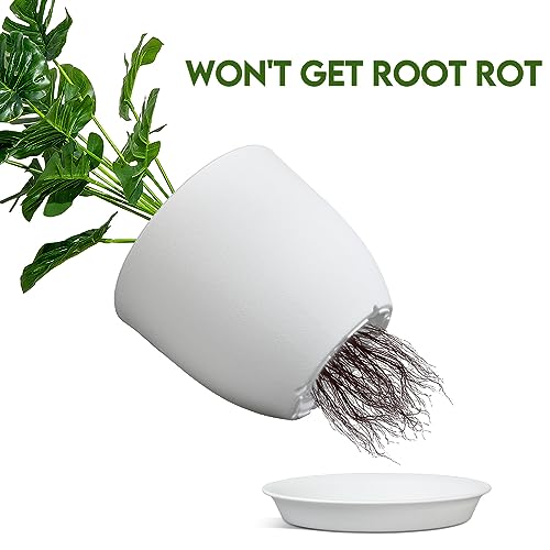 Plant Pots 8 Inch Set of 2, Flower Pots with Multi Mesh Drainage Holes, Planters for Indoor Outdoor Garden Plants and Flowers (White)