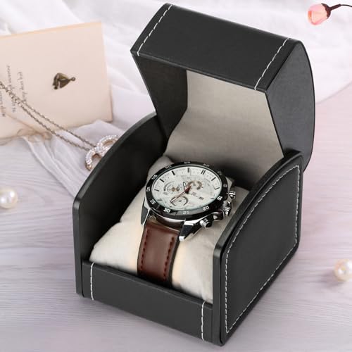 Luxury Single Watch Gift Box with Removable Pillow, PU Leather Single Watch Case Wristwatch Jewelry Storage Display Holder Cases for Men and Women (Black)