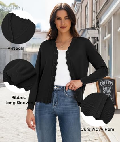 GRECERELLE Women's Long Sleeve V-Neck Button Down Cardigan Knit Shrugs Sweater