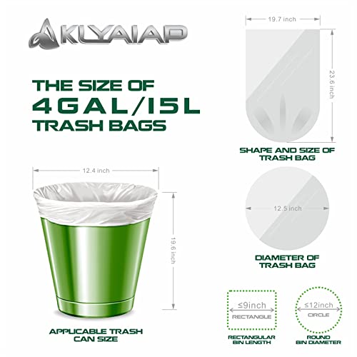 220 Counts Aklyaiap 4 Gallon Trash Bag,Tear & Leak Resistant Bathroom Biodegradable Small Garbage Can Bags Unscented for Home & Kitchen, 5Rolls, White