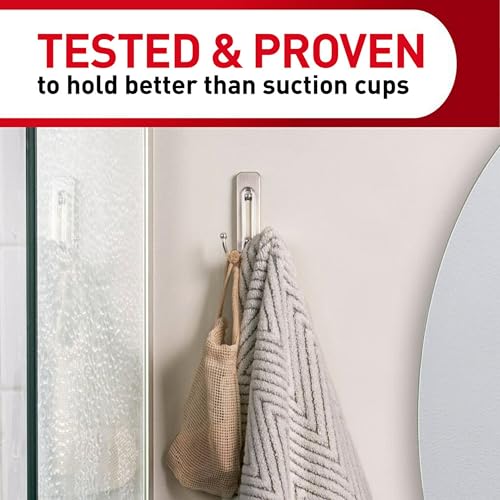 Command Large Double Bathroom Wall Hook, Damage-Free Hanging with Adhesive Strip, Great for Hanging Bath Towels, 1 Satin Nickel Wall Hook and 1 Water-Resistant Strip, Holds up to 4 lb