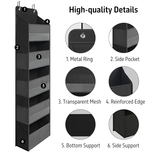 TYMENSH Over the Door Organizer for Bedroom Bathroom Pantry, 5 Shelf Black