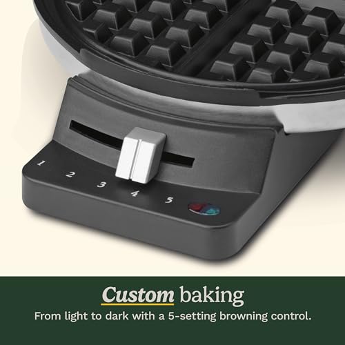 Cuisinart Waffle Maker, 1250W Round Classic Waffle Iron, 5-Setting Adjustable Browning Control, WMR-CANAS, Brushed Stainless