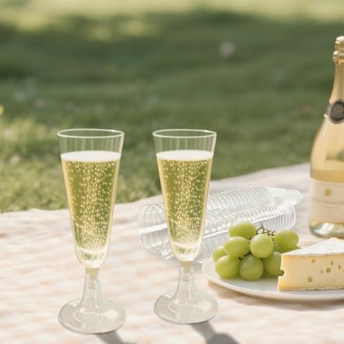 Champagne Flutes Plastic,25 Pack Disposable Champagne Glasses,Clear Stemless Shot Cocktail Martini Wine Glasses,New Years Party Wedding Birthday Decorations Water Juice Drinking Cups