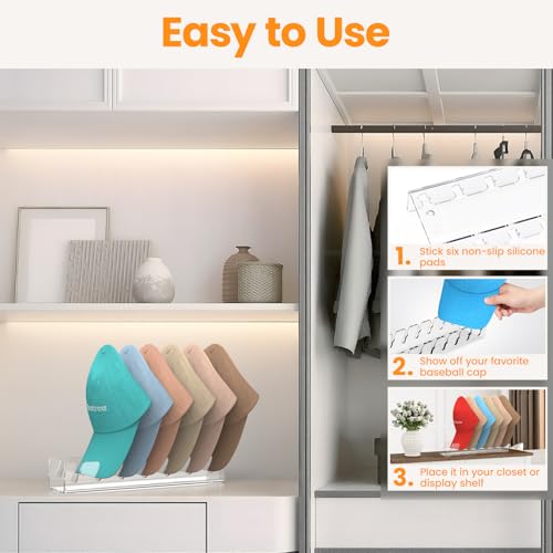 Nicetree Hat Organizer for Baseball Caps, 2 Pcs No Install Acrylic Hat Racks for 14 Baseball Caps Storage, Hat Stand for Caps Display and Organizer for Dresser, Bedroom, Closet, Office
