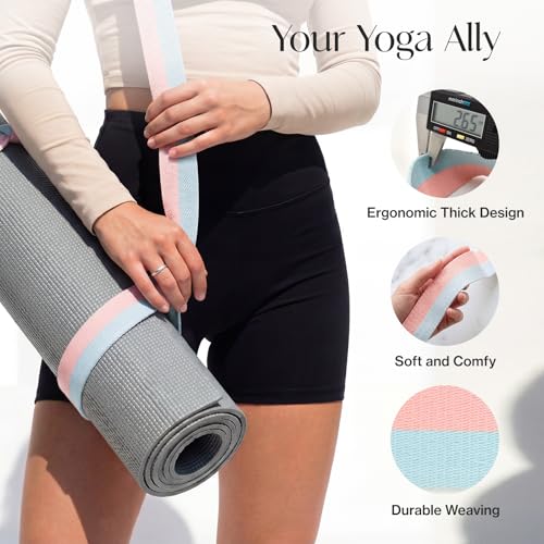Tumaz Yoga Mat Strap Mat Not Included (2 Sizes) with Extra Thick & Comfy Delicate Texture, Adjustable Yoga Mat Carrier