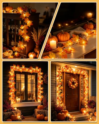 8 Modes & Timer Fall Decor Garland with Lights, 14.7ft/40LED String Lights