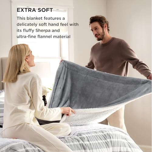 Bedsure GentleSoft Sherpa Fleece Throw Blanket for Couch, Non-Heated, Thick & Warm Christmas Cozy Blanket for Winter, Soft Fuzzy Plush Throw Gifts for Women and Men, Grey, 50x60 Inches
