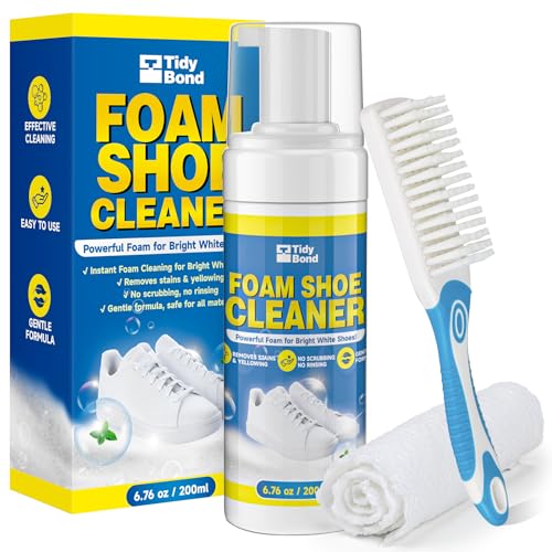 Shoe Cleaner 6.76 fl oz (200ml) – Sneaker Cleaner Foam for White Shoes, Deep Removes Stains & Dirt, Anti-Yellowing Shoe Cleaning Kit with Brush & Towel for Leather, Canvas, Knit, Rubber & More
