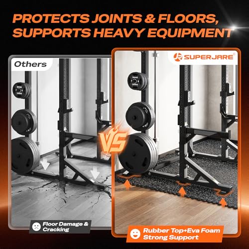 SUPERJARE 0.56'' Thick 12 Pcs 48 Sq Ft Rubber Top Exercise Equipment Mats, High Density EVA Foam Mats with Rubber Top, Interlocking Gym Flooring for Home Gym, Protective Workout Mat, Black/Grey