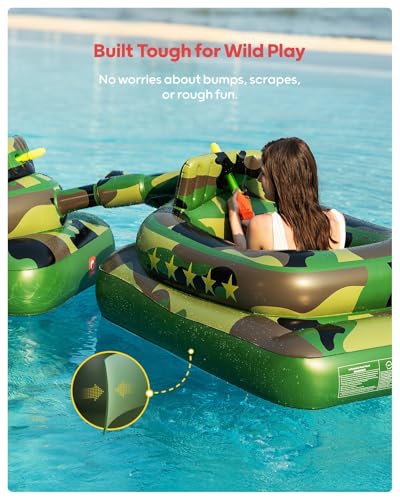 QPAU Inflatable Tank Pool Float for Adults & Kids – Ride-On Camouflage Floaty with Water Cannon, Swim Raft Toy for Boys Girls, Lake Beach Backyard Party Floaties