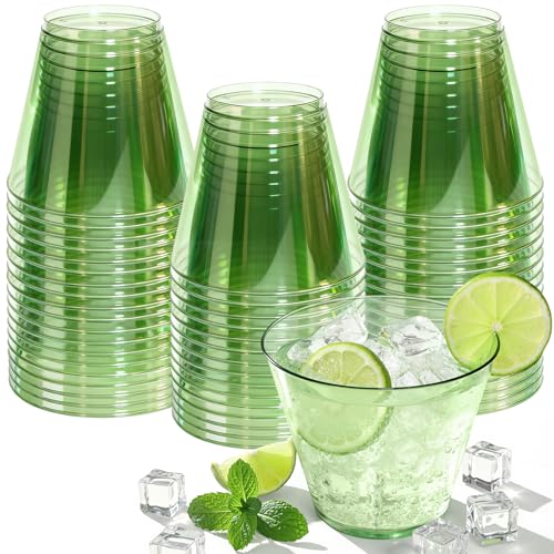 9 oz Clear Plastic Cups Green Plastic Disposable Cups for Cocktail 50 Pack Fancy Cocktail Cup for Party Stemless Wine Glasses for Wedding Graduation Birthday