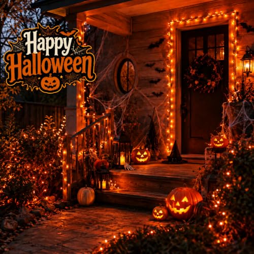 Hopolon Mini Orange Halloween Lights, 2PACK Total 100Count 26FT,Green Wire