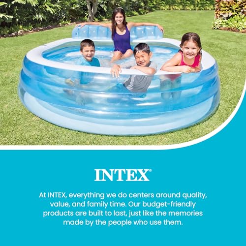 INTEX Swim Center Inflatable Family Lounge Pool: Built-In Bench – Cup Holder – 156 Gallon Capacity – 90" x 86" x 31" – Blue