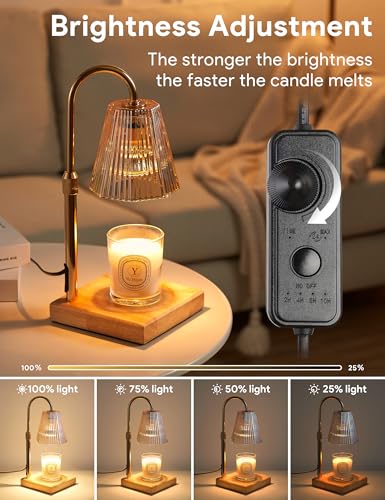Candle Warmer Lamp with Timer, Dimmable Candle Warmer for Home Decor, Birthday Gifts for Women, Adjustable Height Wax Melt Warmer with 2 Bulbs